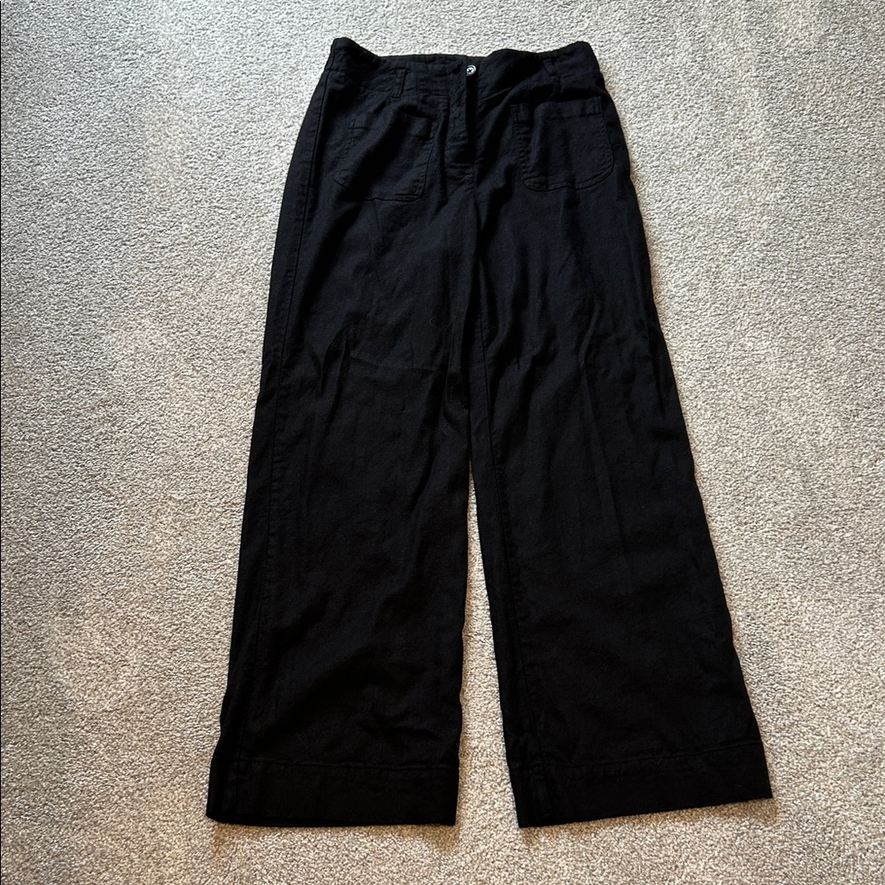 Womens petite linen black pants